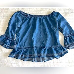 Walter Baker Off the Shoulder Ruffle Denim Smock Top XS